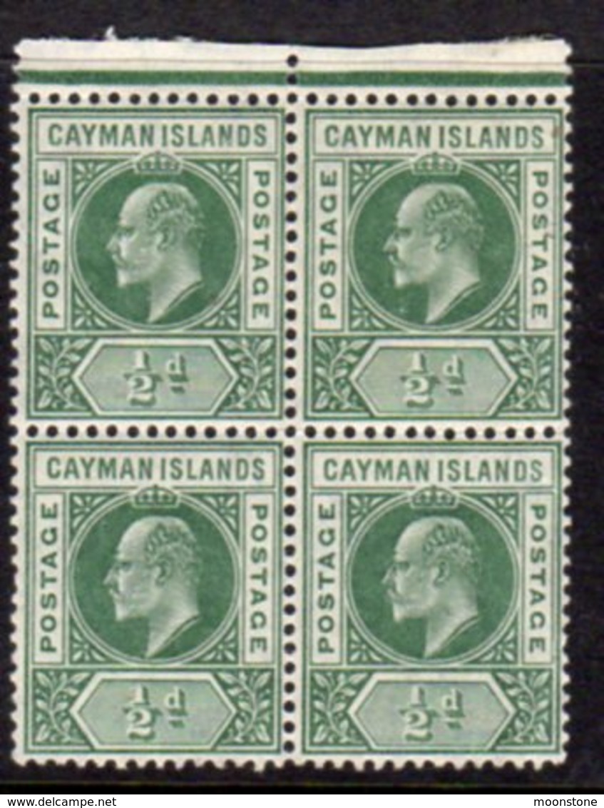 Cayman Islands KEVII 1907-8 ½d Green Block Of 4, Wmk. Multiple Crown CA, Hinged Mint/MNH, SG 25 - Cayman Islands