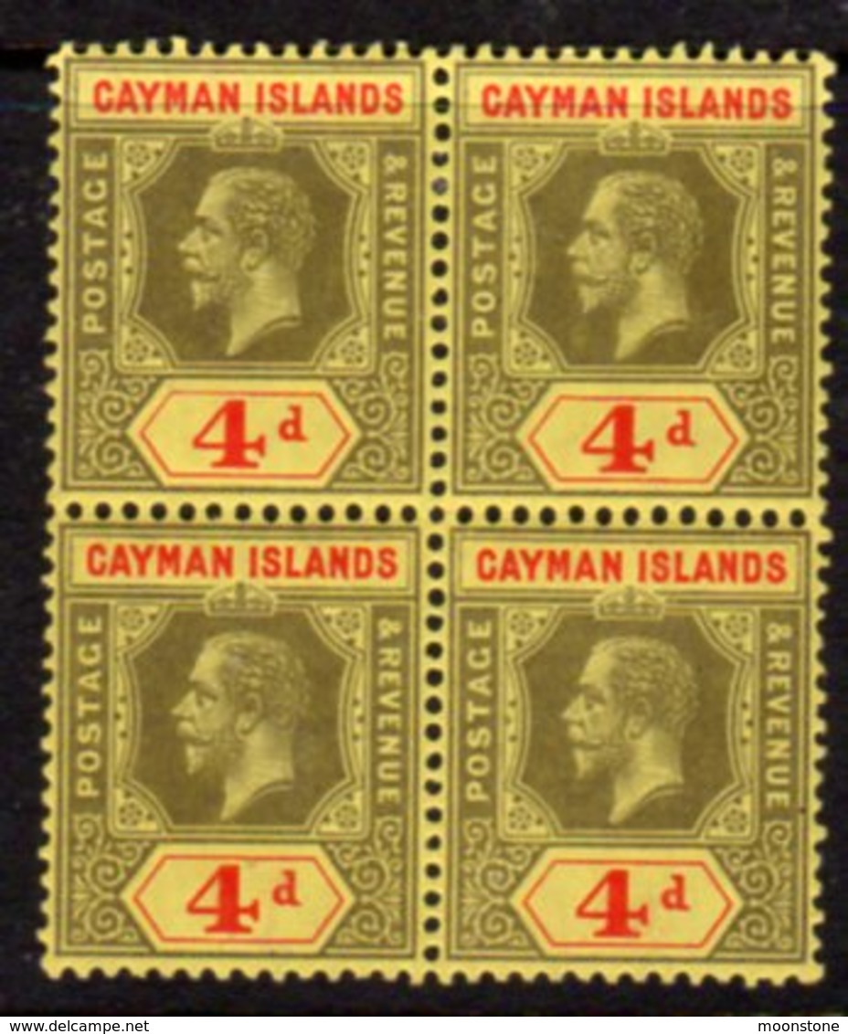 Cayman Islands GV 1912-20 4d Black & Red Block Of 4, Wmk. Multiple Crown CA, Hinged Mint/MNH, SG 46 - Cayman Islands