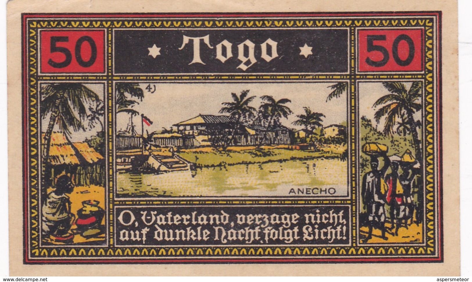 NOTGELD TOGO BILLETE SERIE I 50 PFG CIRCA 1922- BLEUP - Togo