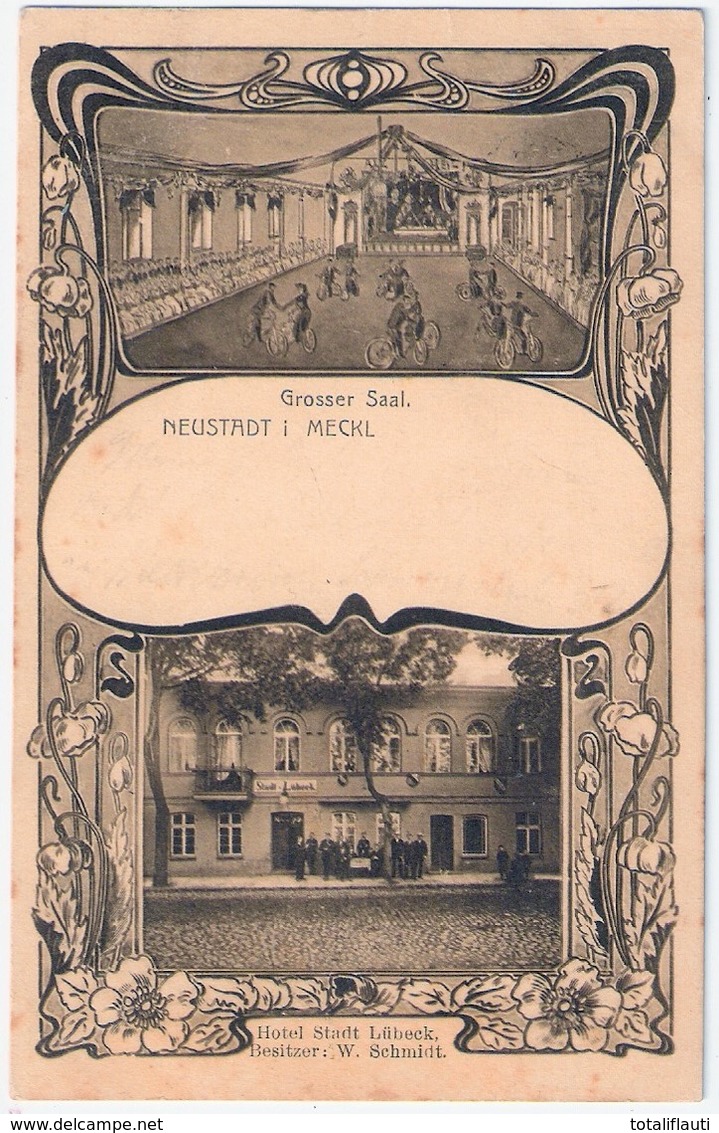 NEUSTADT GLEWE Mecklenburg Hotel Stadt Lübeck Bes W Schmidt Belebt Jugendstil Rahmen Gelaufen 10.5.1914 - Ludwigslust