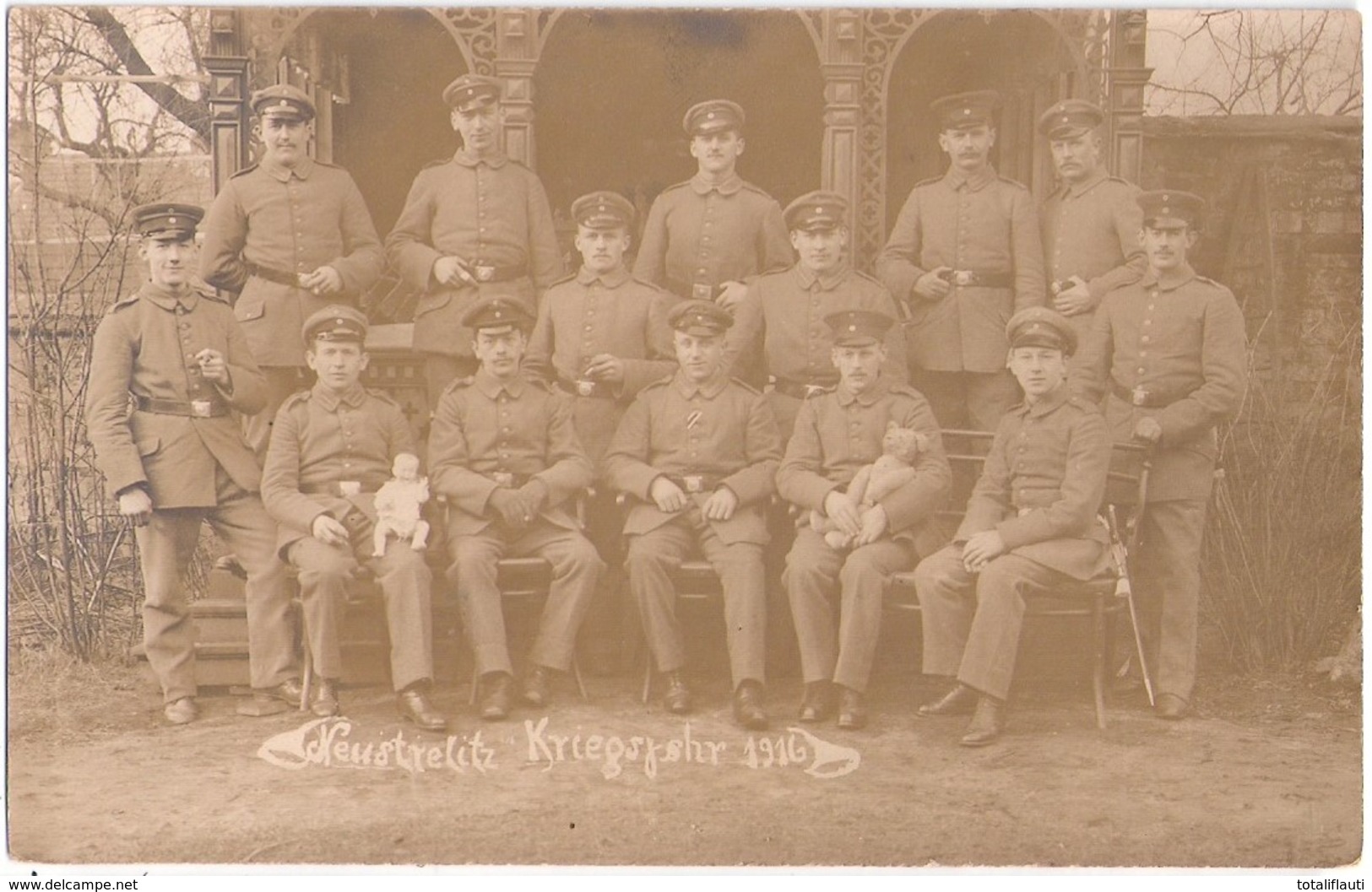 NEUSTRELITZ Mecklenburg Kriegsjahr 1916 Gruppenporträt Offiziere Soldaten Original Braune Fotokarte Hofphotograph Groth - Neustrelitz