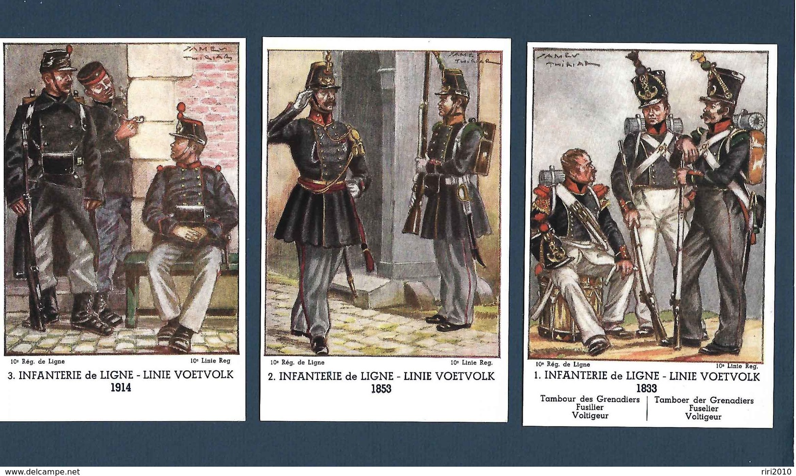 Armée Belge - LOT De 6 Cartes Postales - Infanterie De Ligne( 1833 à 1935) Illustrations De James Thiriar - Uniformes