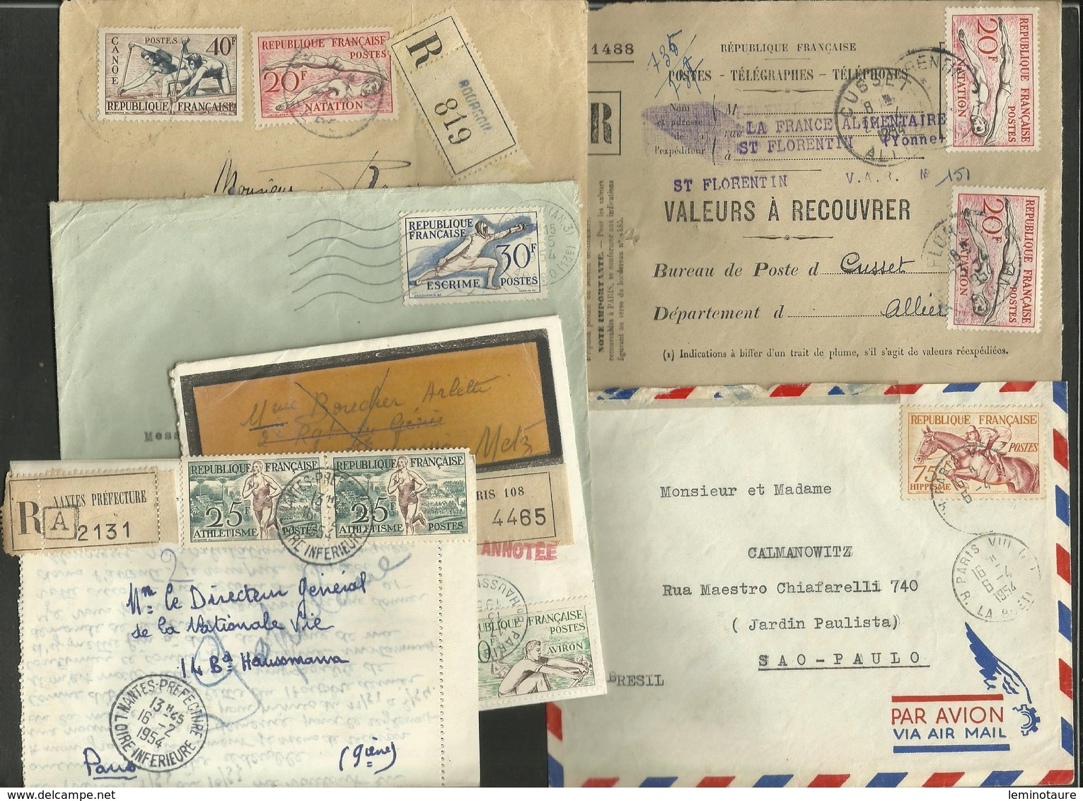 Lot 6 Enveloppes / Série Sport Jeux Olympiques 1953.....toutes Scannées - 1921-1960: Periodo Moderno