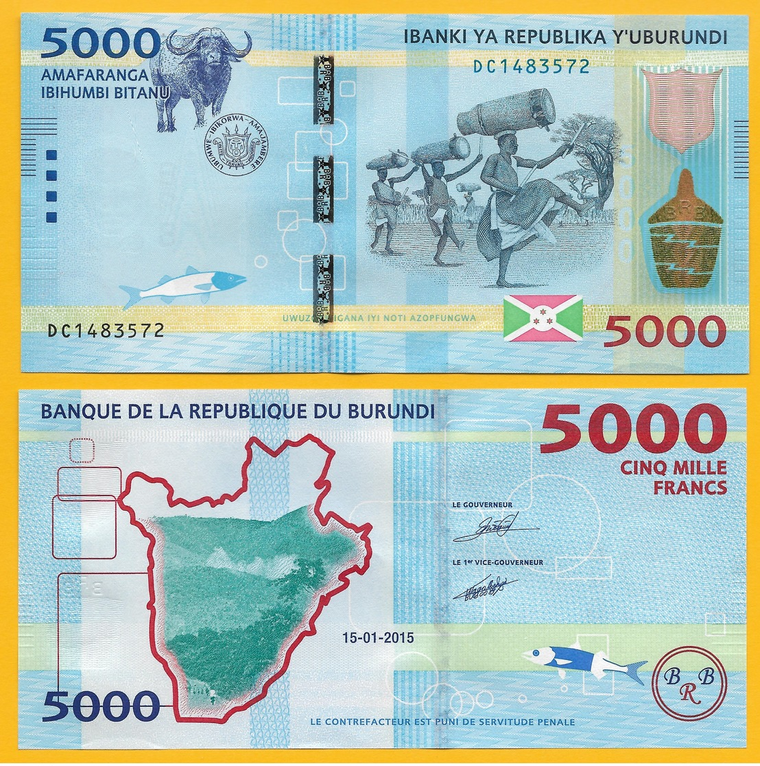 Burundi 5000 Francs P-53 2015 UNC - Burundi