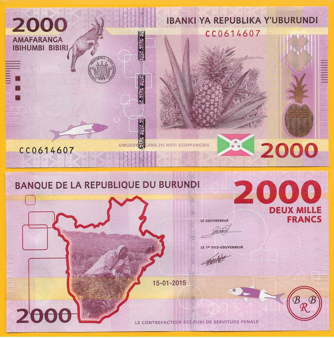 Burundi 2000 Francs P-52 2015 UNC - Burundi