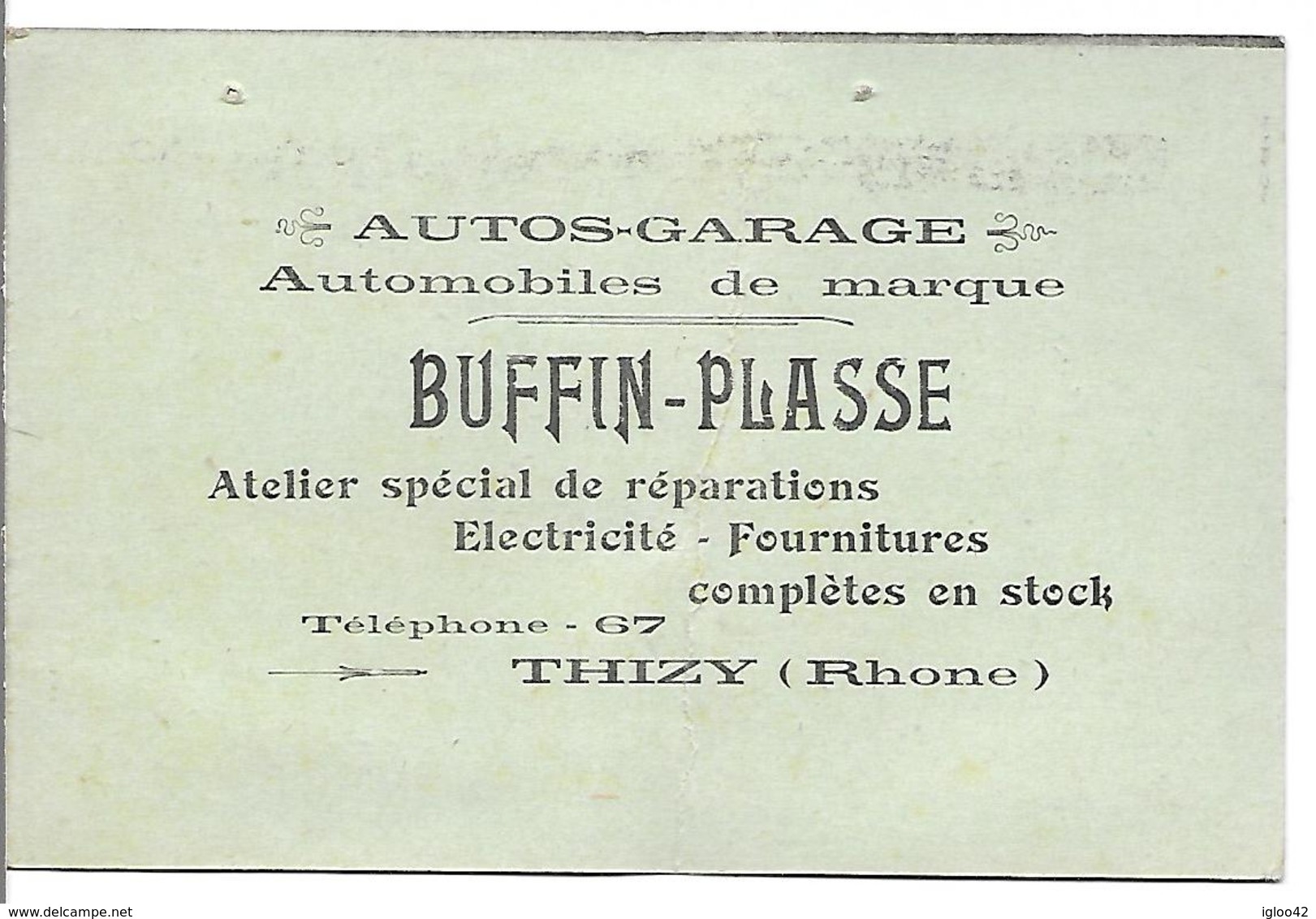 Carte Publicitaire Pour Garage BUFFIN - PLASSE à Thizy (Rhône) - Publicités