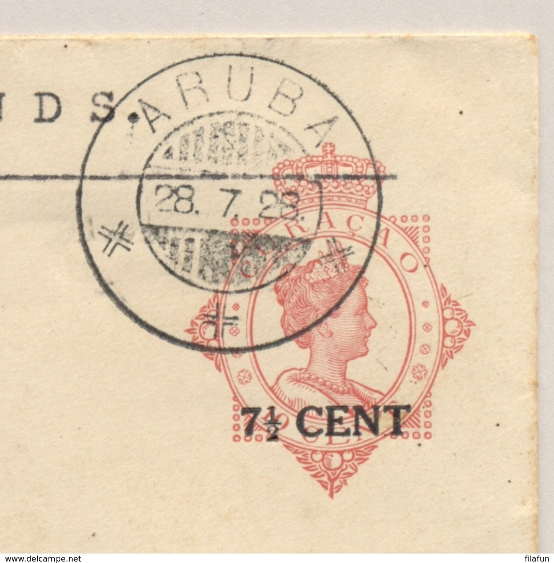 Curacao - 1928 -  7,5 Op 10 Cent Wilhelmina, Envelop G23 Van KB ARUBA Naar KB CURACAO - Curaçao, Nederlandse Antillen, Aruba