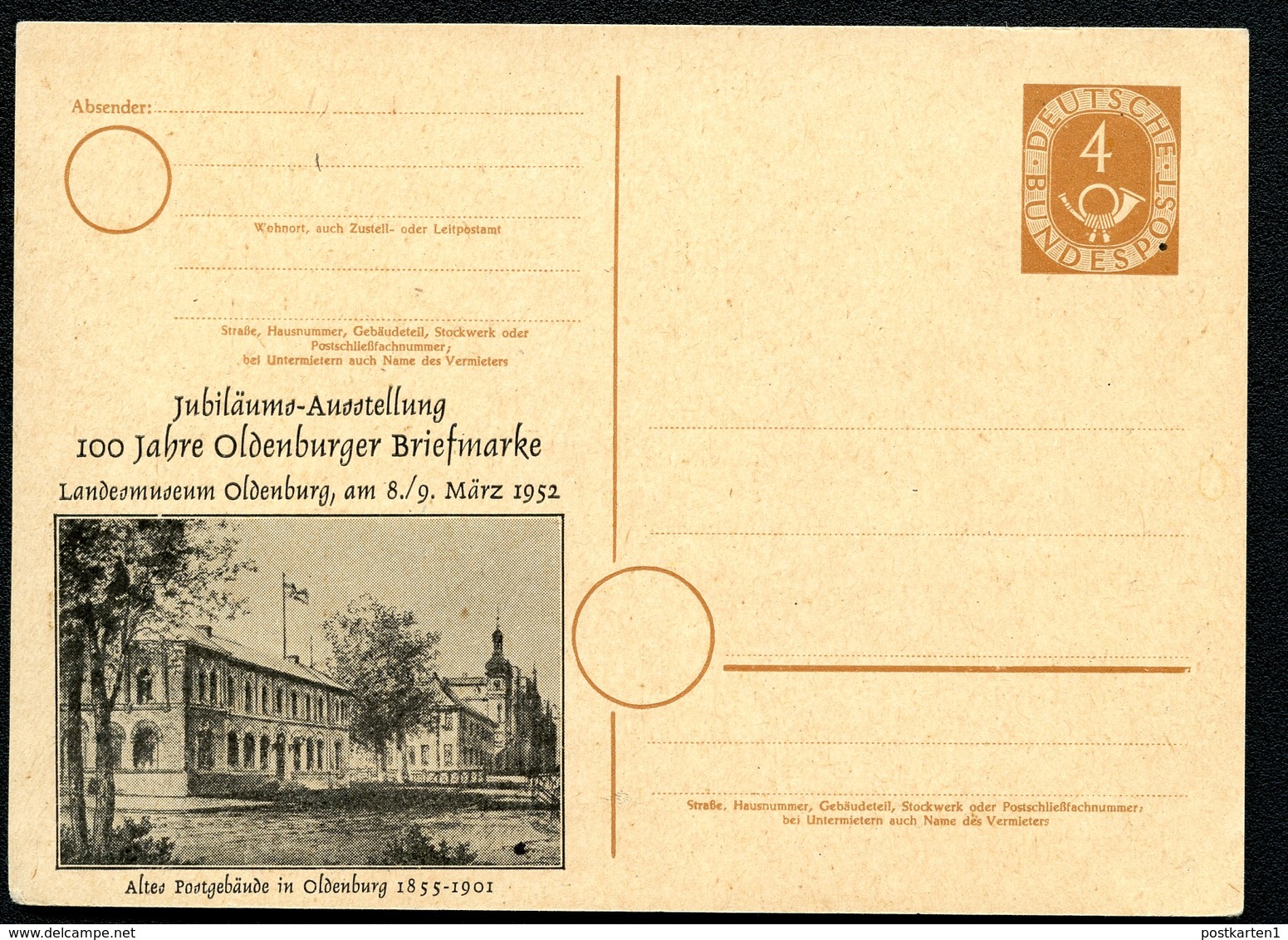 Bund PP2 D2/006 ALTES POSTGEBÄUDE OLDENBURG 1952  NGK 40,00€ - Privatpostkarten - Ungebraucht