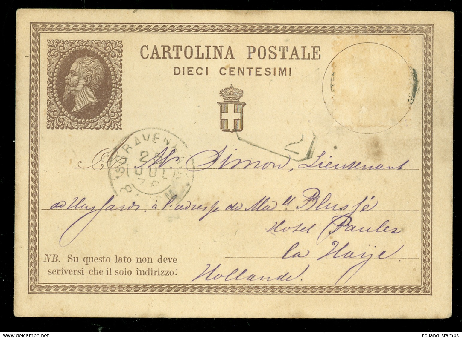 CARTOLINA POSTALE DIECI CENTESIMI PER UDINE 1876 A LA HAYE HOLLAND (11.450L) - Entero Postal