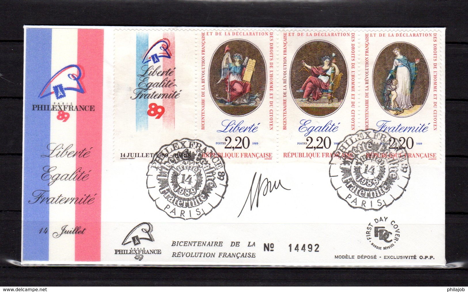 RARE " LIBERTE EGALITE FRATERNITE " SIGNEE Sur Enveloppe 1er Jour N°tée De 1989 N° YT T2576. Parfait état FDC - French Revolution