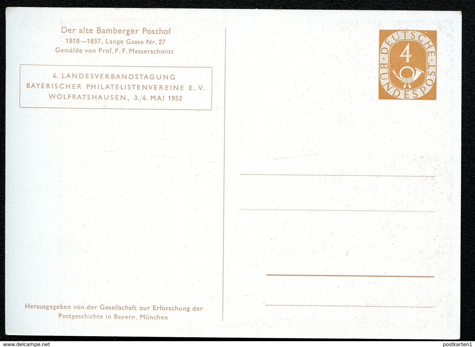 Bund PP2 D2/007  LANDESVERBANDSTAGUNG BAMBERGER POSTHOF 1952  NGK 30,00€ - Private Postcards - Mint
