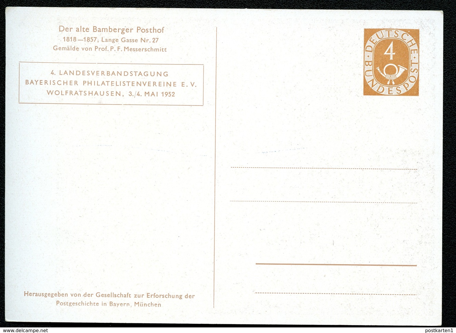 BAMBERGER POSTHOF Bund PP2 D2/007 LANDESVERBANDSTAGUNG 1952  NGK 30,00€ - Post