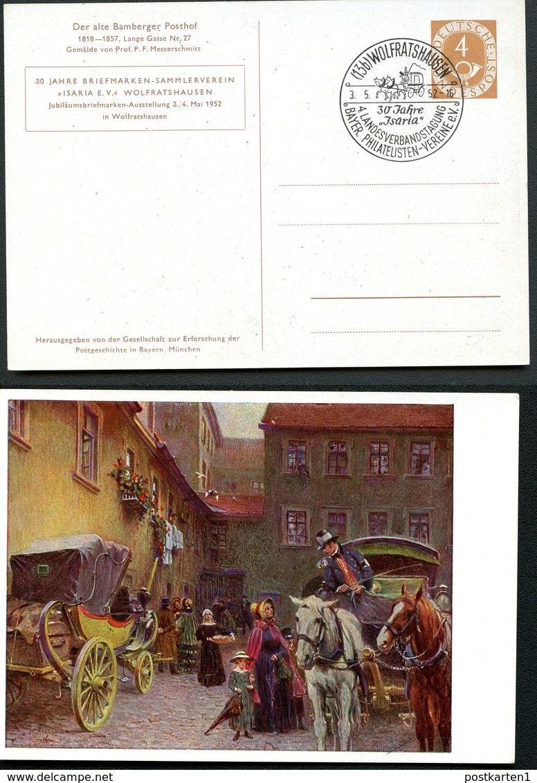 Bund PP2 D2/008  BAMBERGER POSTHOF Sost. Wolfratshausen 1952  NGK 40,00€ - Cartes Postales Privées - Oblitérées
