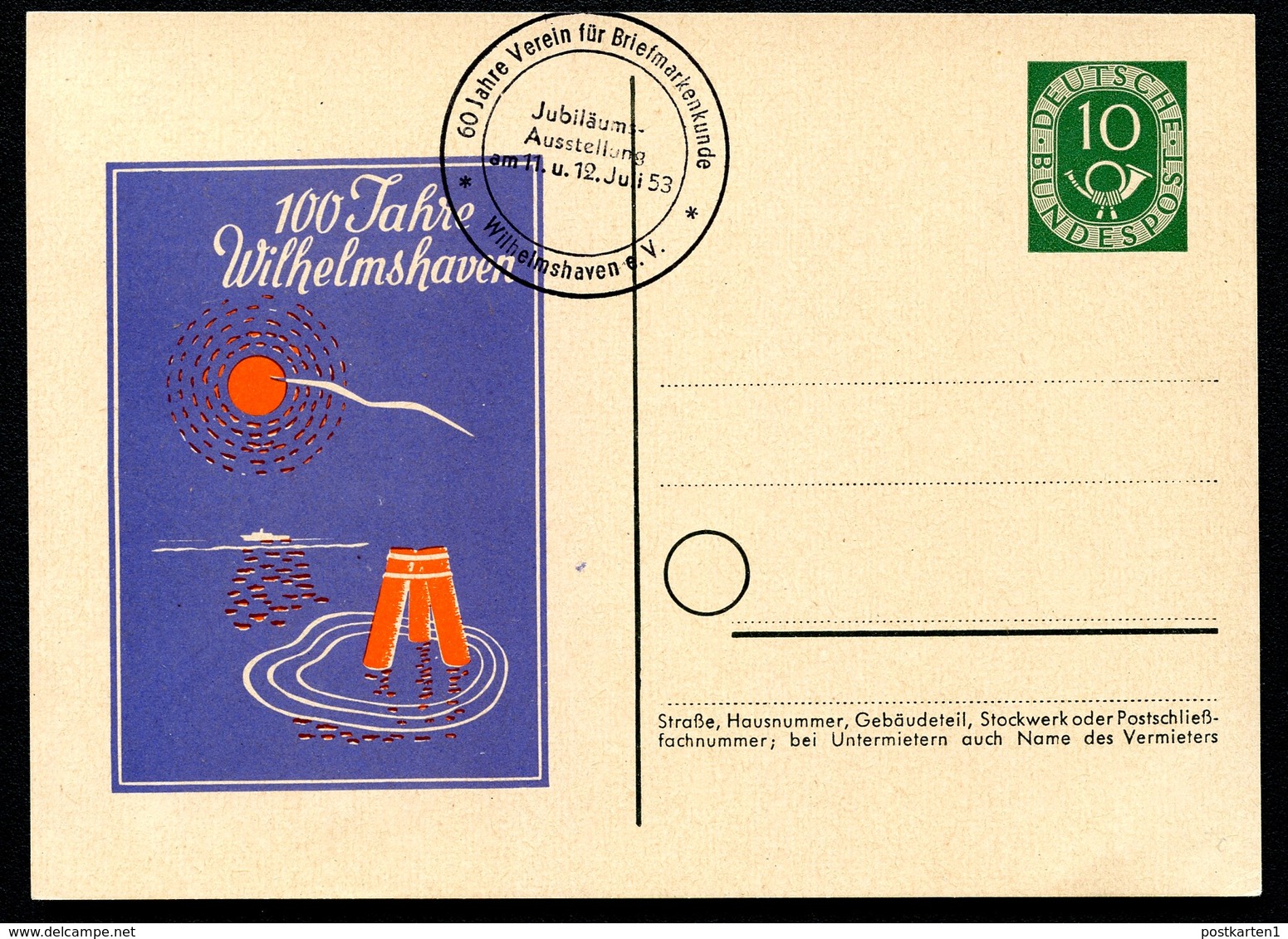 Bund PP3 B2/002 100 JAHRE WILHELMSHAVEN 1953  NGK 30,00€ - Private Postcards - Mint