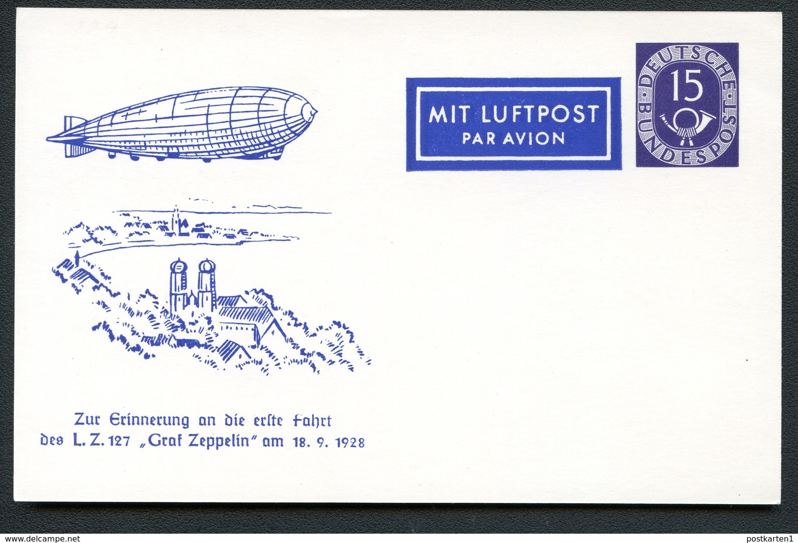 Bund PP4 B1/001 ERSTE FAHRT ZEPPELIN LZ-127 1928 BIRNAU BODENSEE 1953 NGK 35,00 € - Private Postcards - Mint