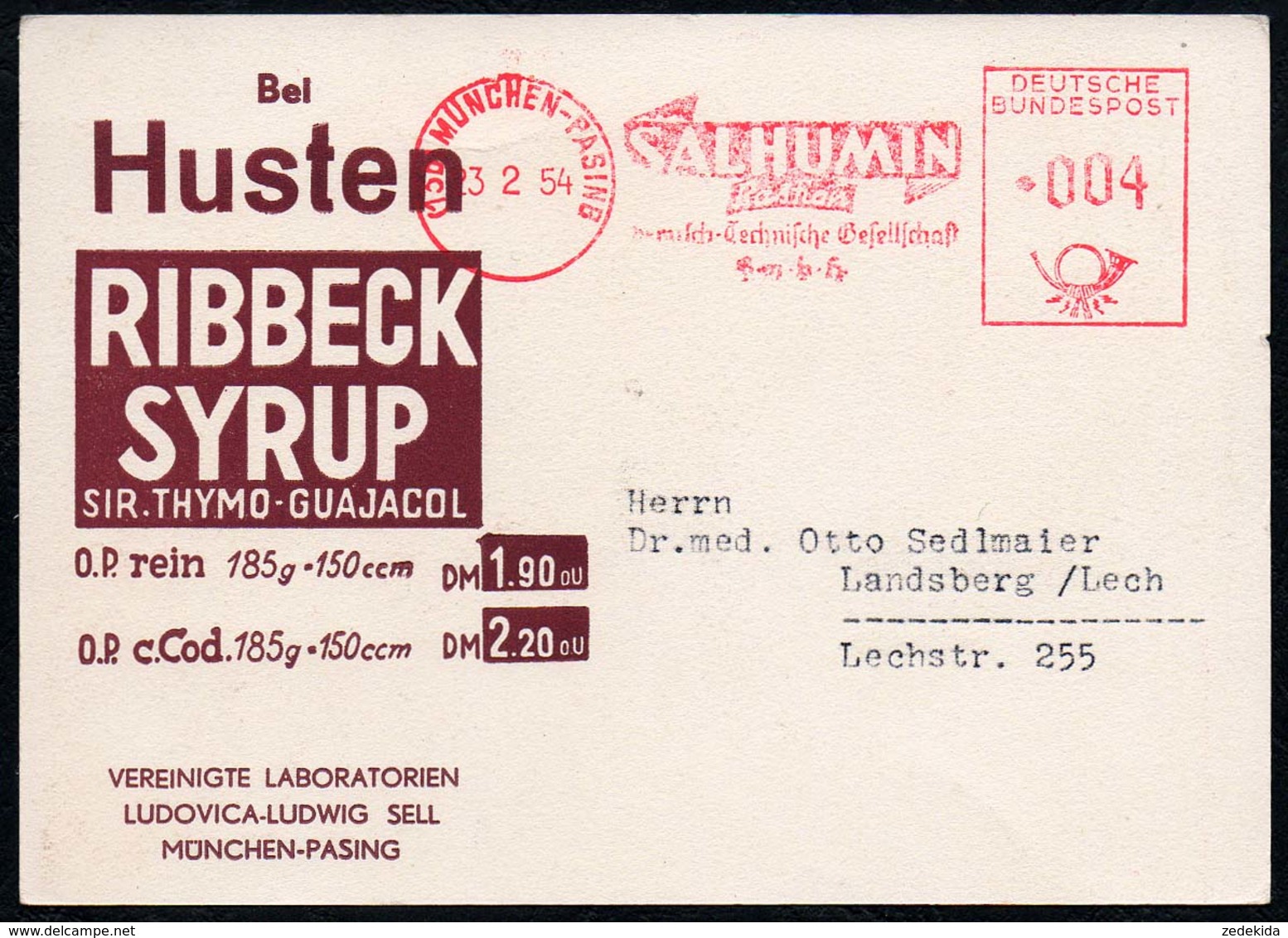 B6888 - Alter Beleg - Freistempel Freitsempler Werbekarte Firmenpost Ribbeck München - Franking Machines (EMA)