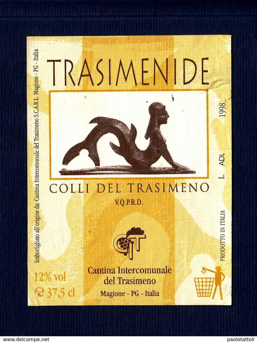Etichetta Usata, Used Label Wine- Trasimenide, Colli Del Trasimeno. Annata 1998. Cantina Intercomunale Del Trasimeno. - Vino Bianco