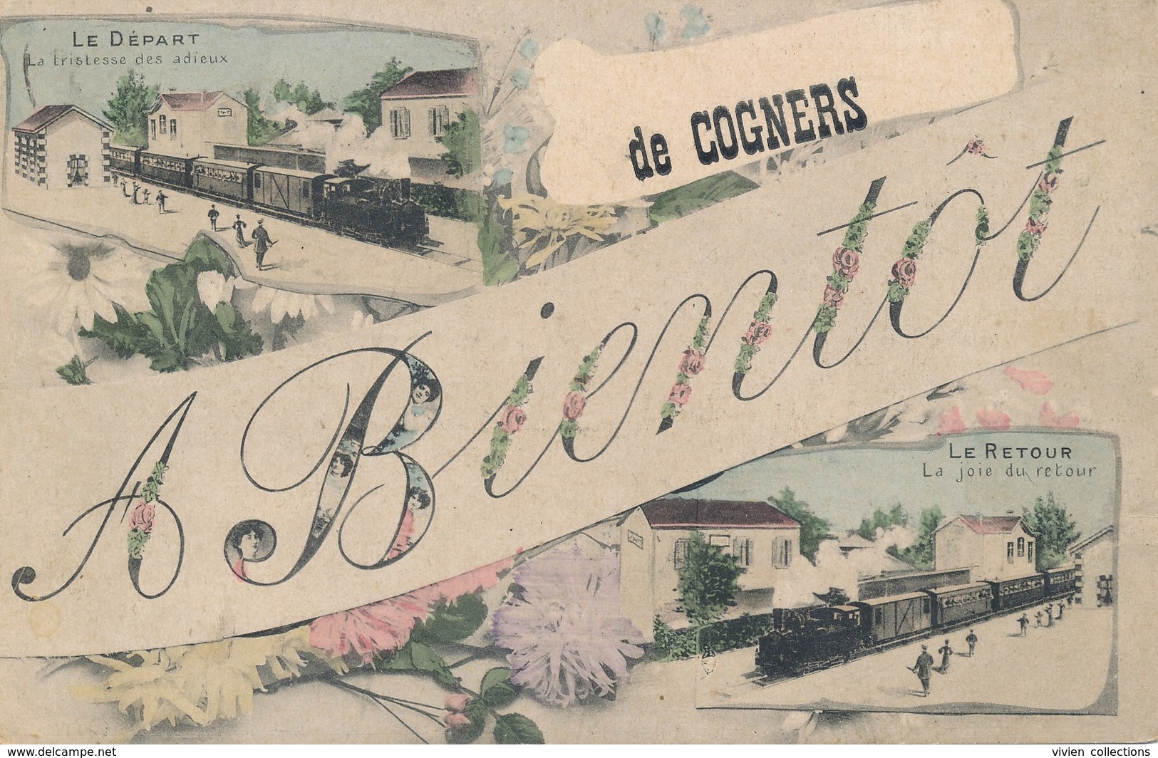 A Bientôt De Cogners (72 Sarthe) Du Train En Gare - Le Départ La Tristesse Des Adieux - La Joie Du Retour - édit Laclau - Autres & Non Classés