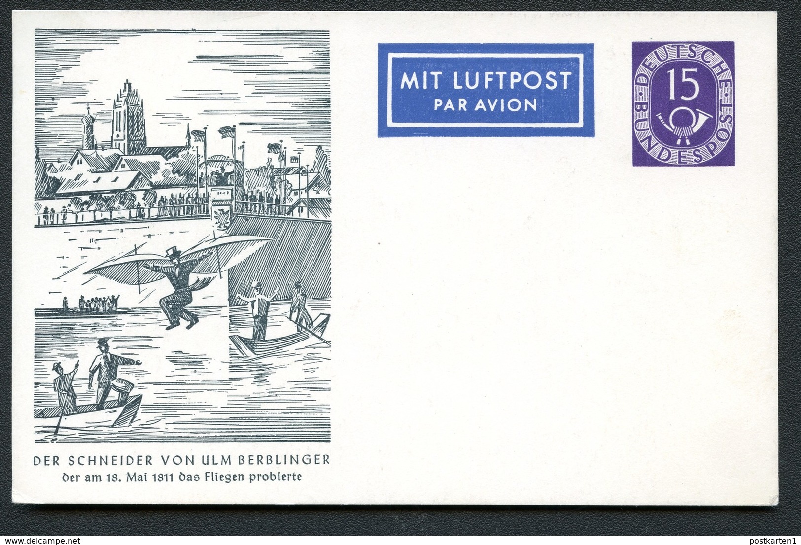 Bund PP4 B2/001-I SCHNEIDER VON ULM FLUGVERSUCH 1811 1953  NGK 35,00€ - Private Postcards - Mint
