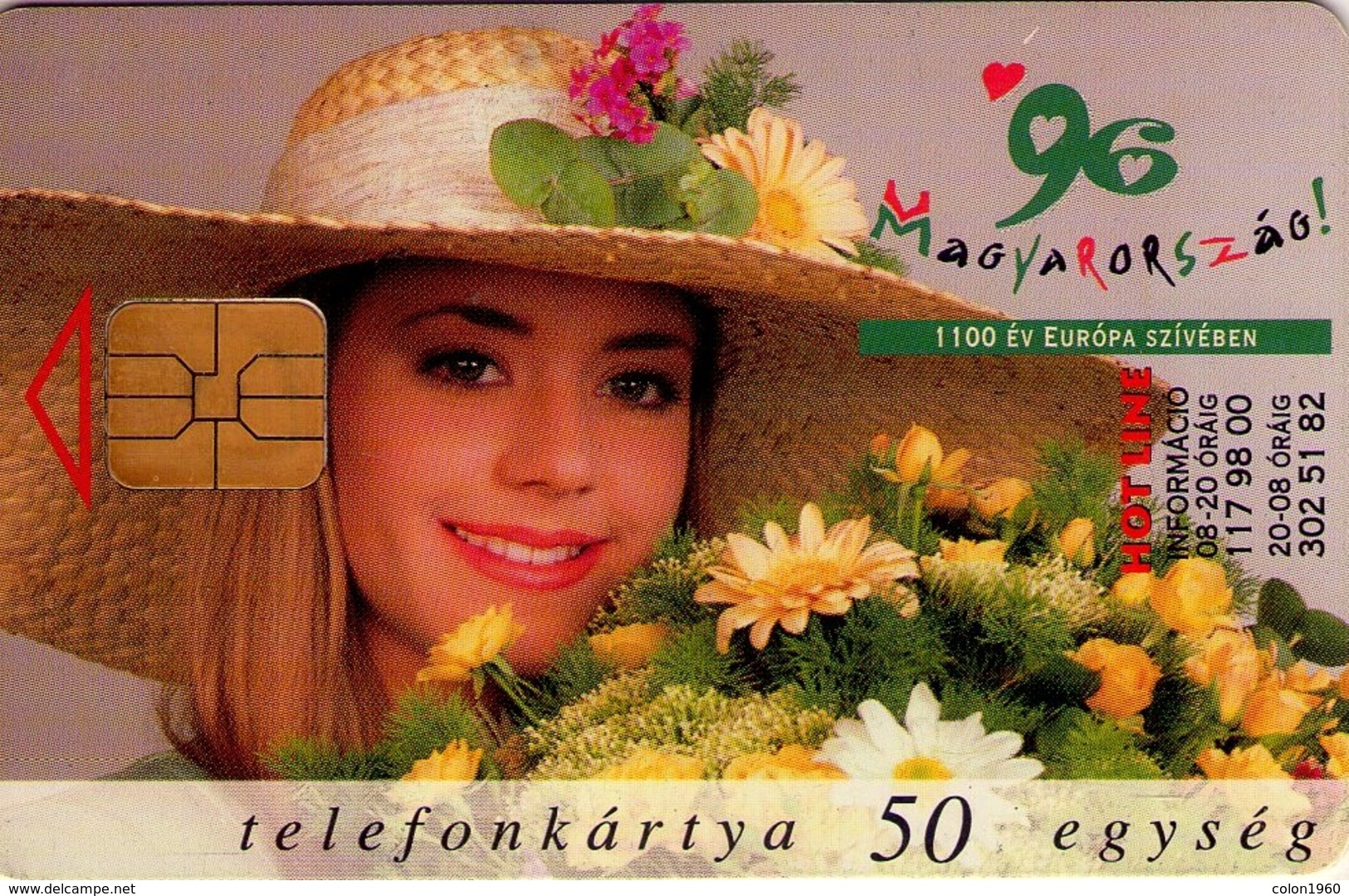 TARJETA TELEFONICA DE HUNGRIA. MUJER CON FLORES, FONDO MARRON. HU-P-1996-09a. (178) - Hungría