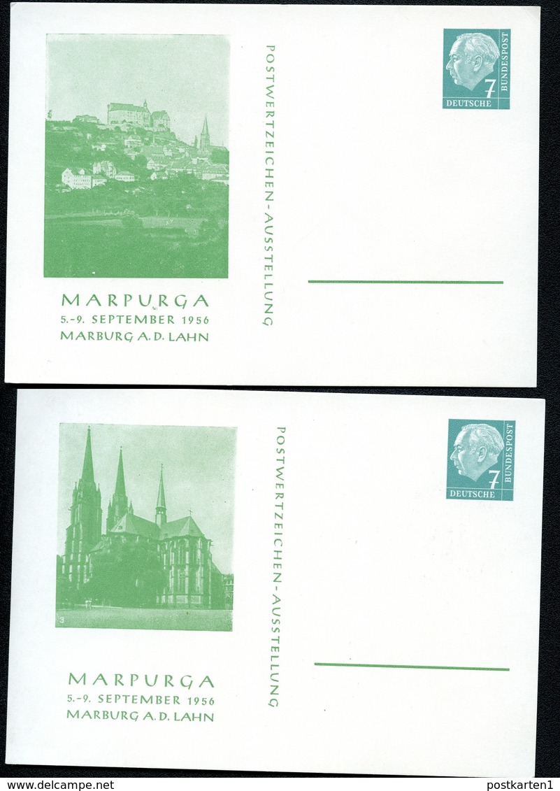 Bund PP6 D2/002-1-2 MARBURG SCHLOSS + ELISABETHKIRCHE 1956  NGK 20,00€ - Private Postcards - Mint