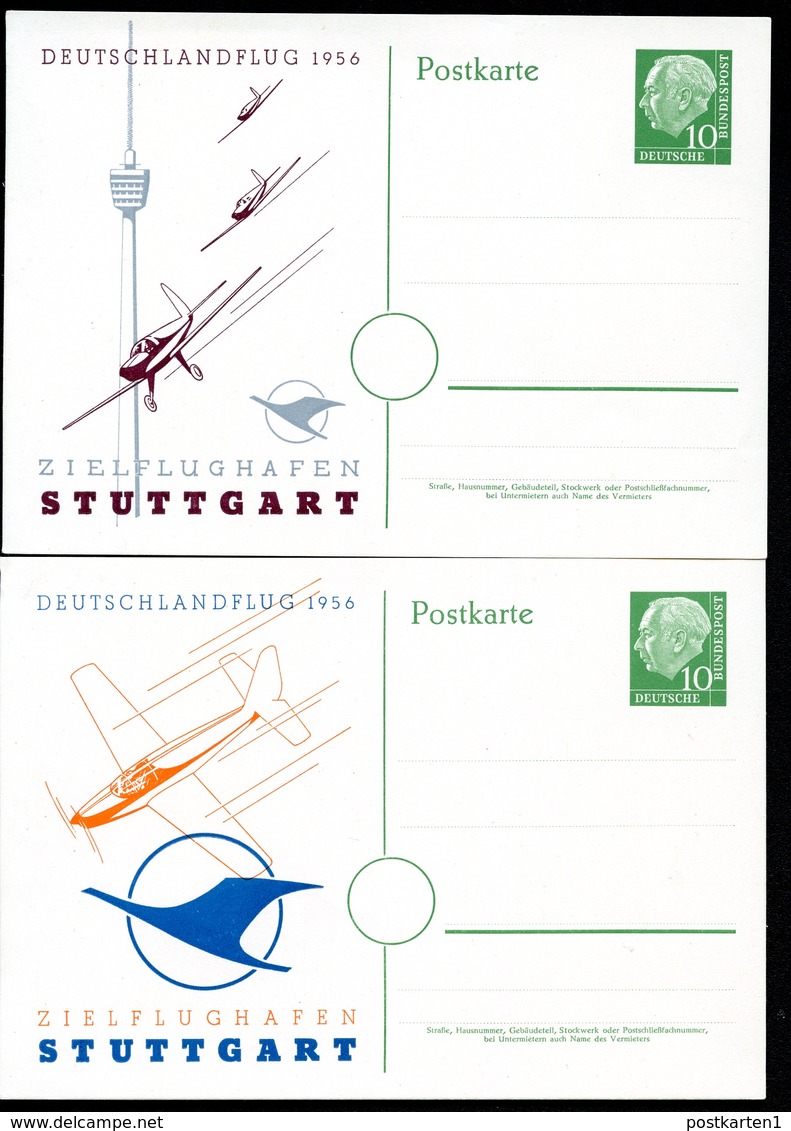 Bund PP8 C2/001-1+2 DEUTSCHLANDFLUG ZIELFLUGHAFEN STUTTGART 1956  NGK 50,00€ - Private Postcards - Mint