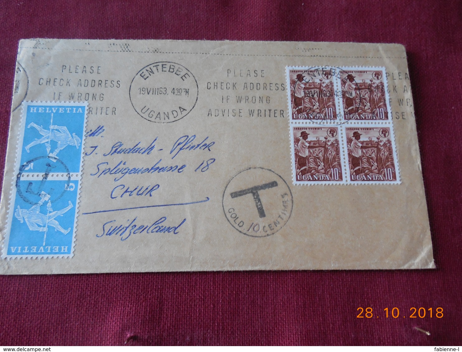 Lettre D Ouganda ( Entebee) De 1963 Pour La Suisse Avec Taxe Due. - Uganda (1962-...)