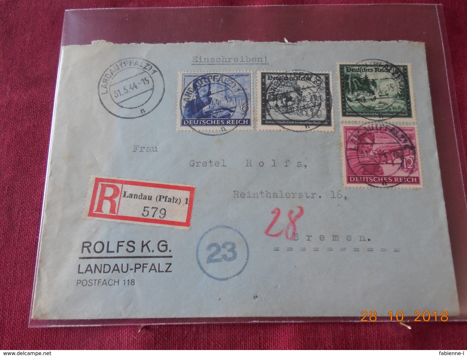 Lettre D Allemagne De 1944 Pour Bremen En Recommande - Briefe U. Dokumente