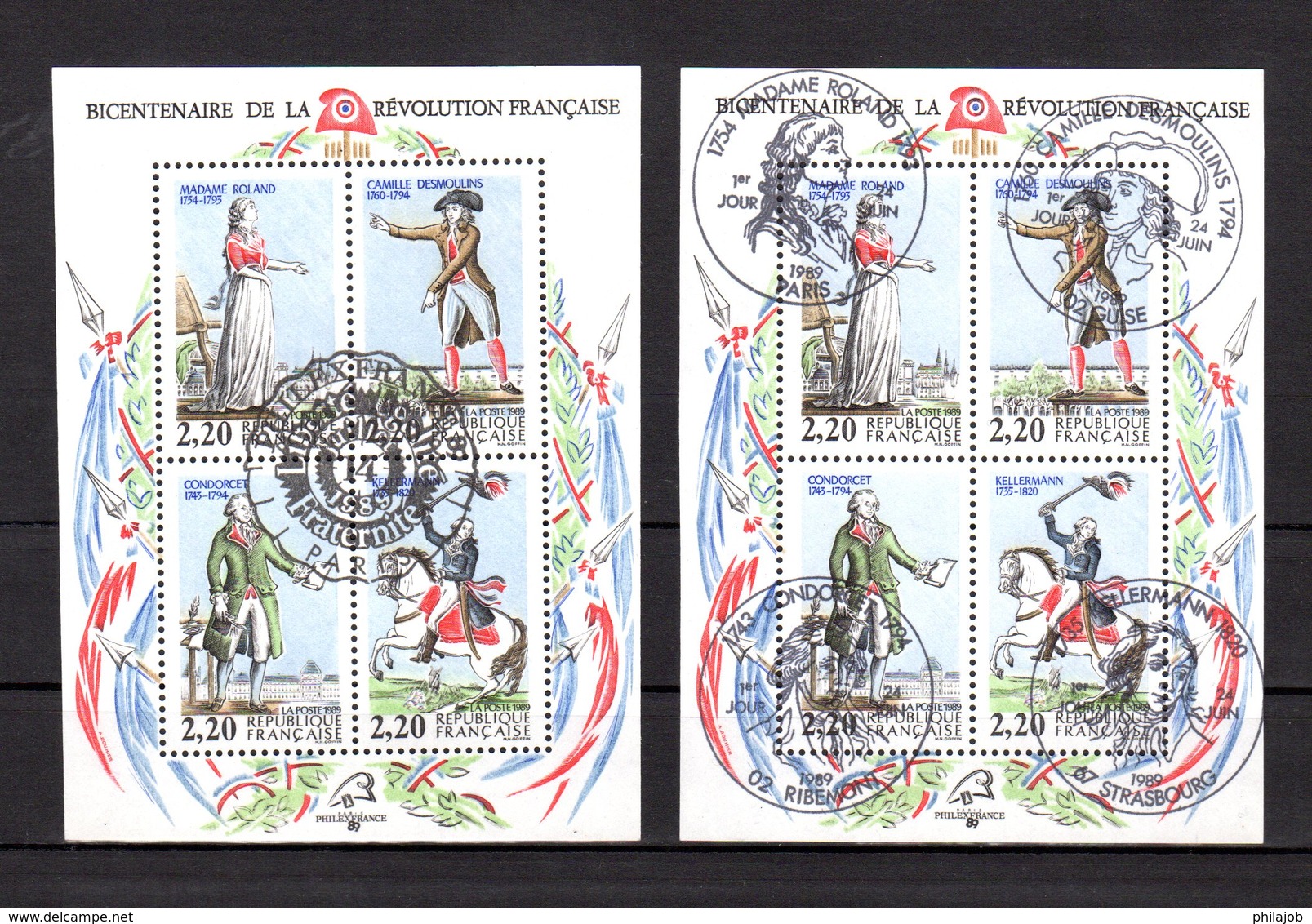 (Faciale 2.68 €) Lot De 2 Blocs 1er Jour De 1989 " PERSONNAGES CELEBRES DE LA REVOLUTION "  N° YT BF 10 Parfait état FDC - Franz. Revolution