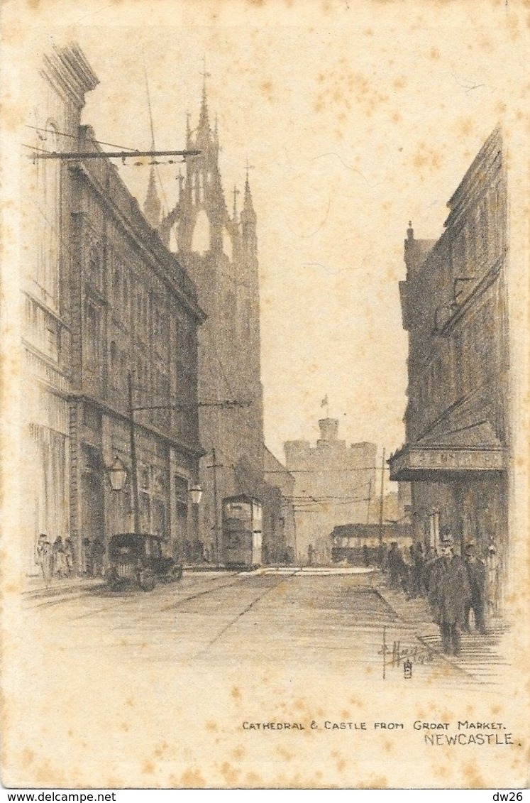 Illustration (Gravure Signée) - Cathédral & Castle From Groat Market Newcastle - Carte Dos Simple Non Circulée - Newcastle-upon-Tyne