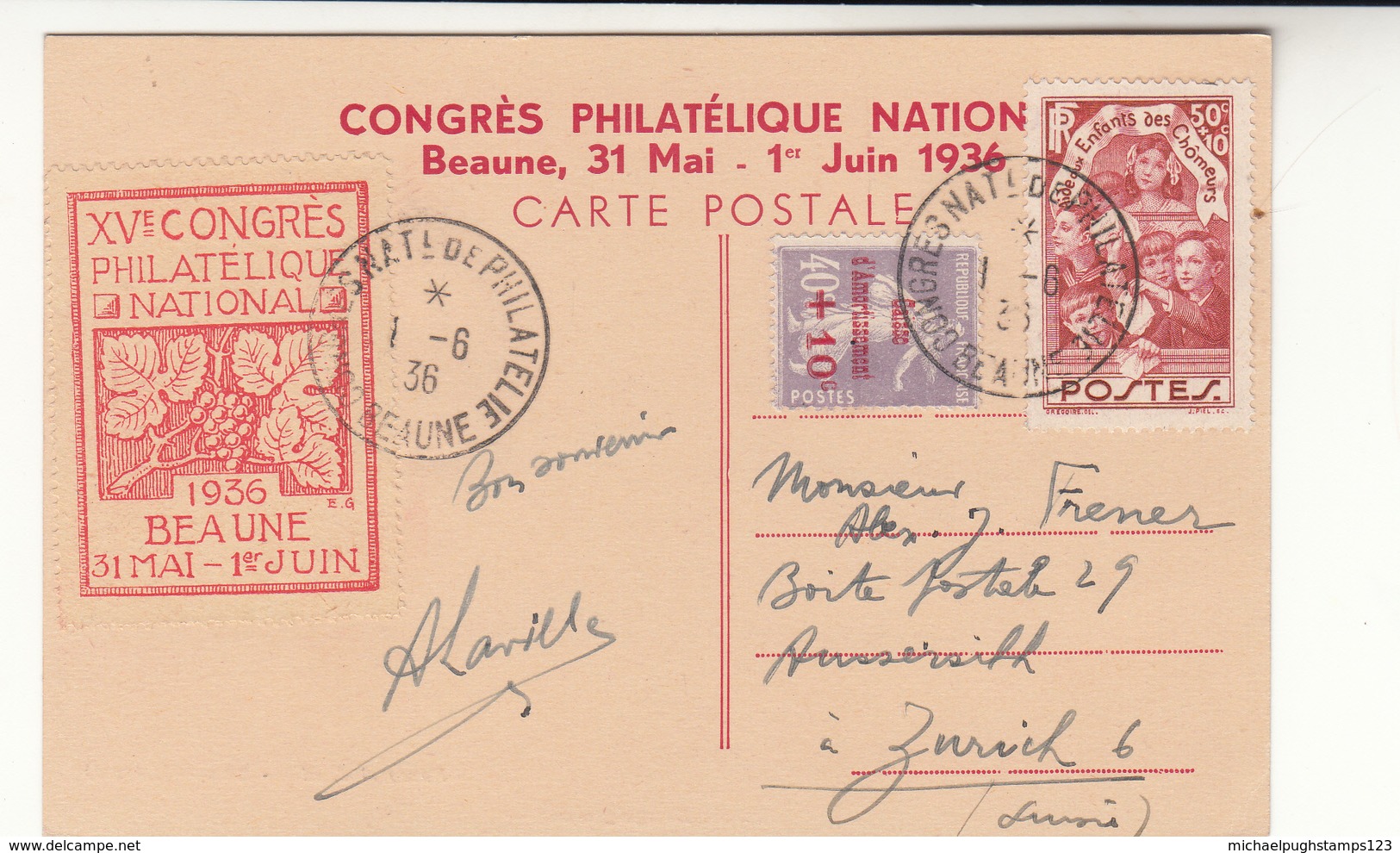 France / 1936 Beaune Stamp Exhibition Cinderellas / Wine Postcards - Other & Unclassified