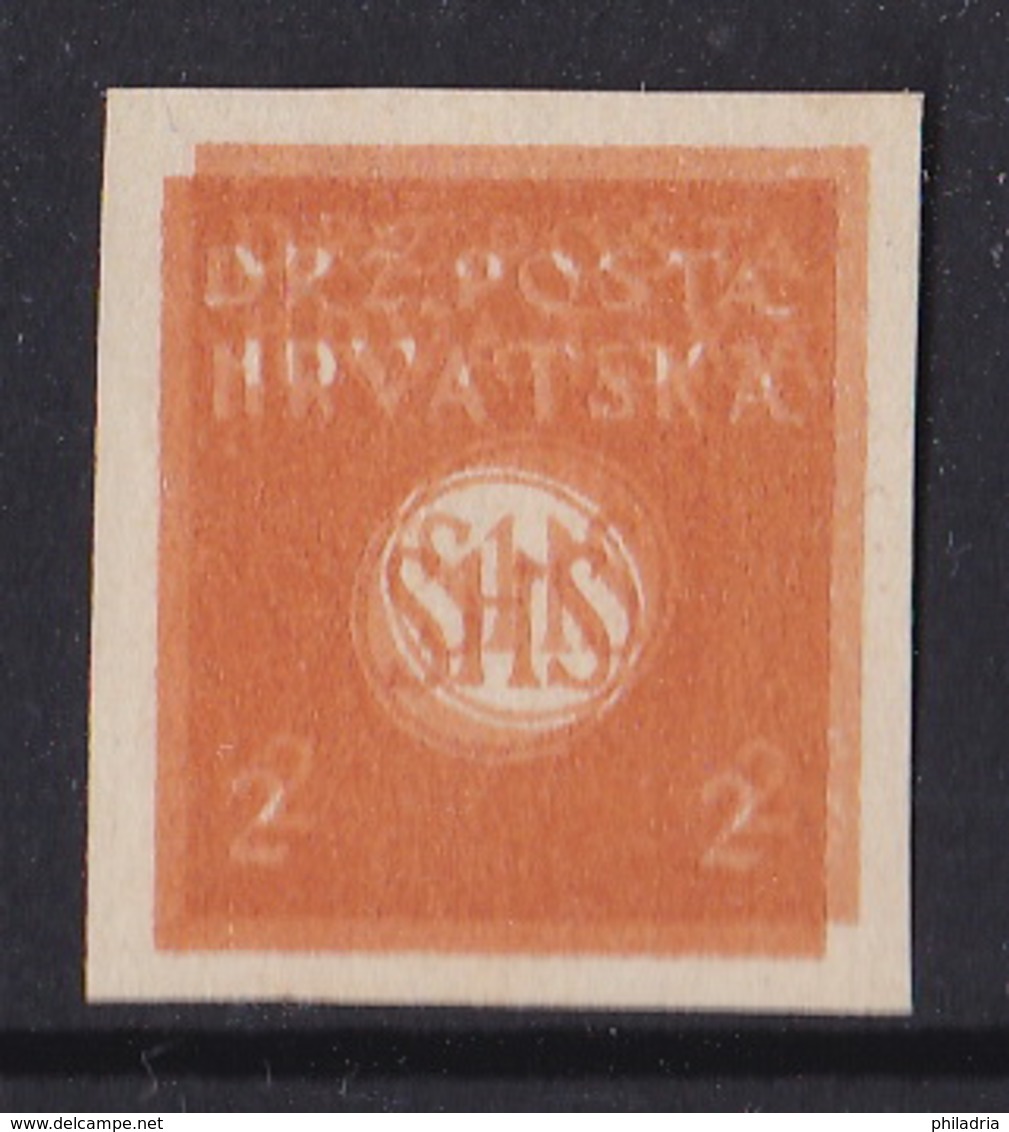 Croatia SHS, Seamen, 2 Fil. Newspapers Stamp, Proof, Imperforated, Double Printing On Thicker  Paper - Nuovi