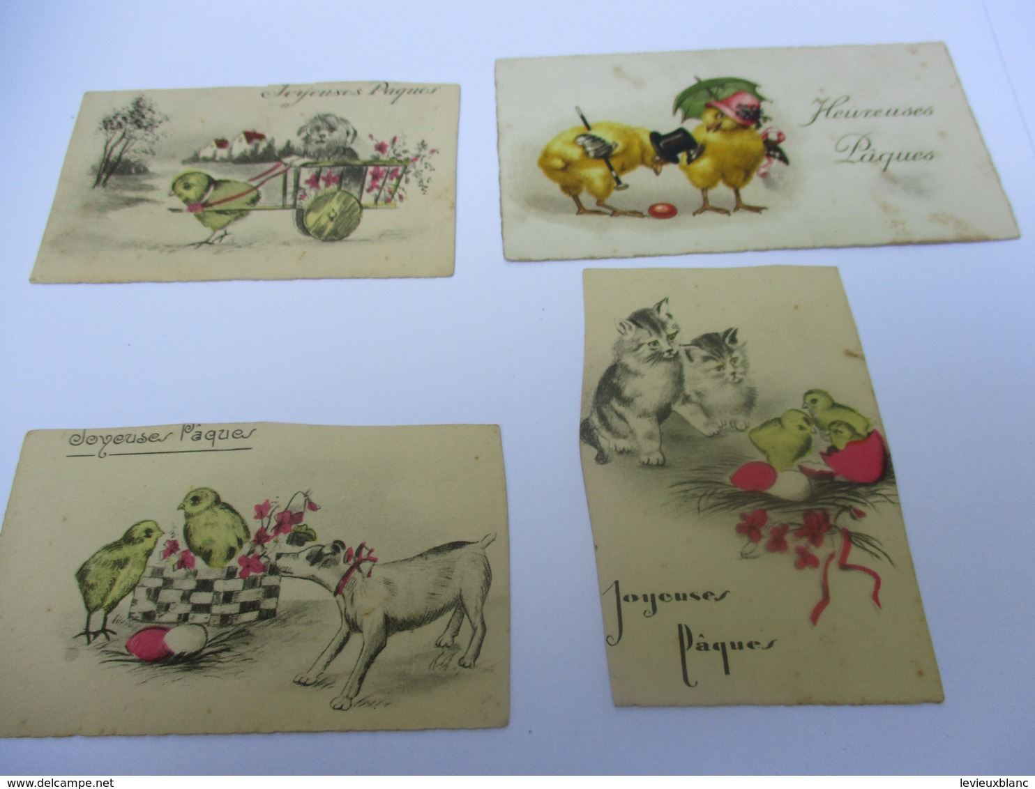 Petites Cartes De Voeux /Pâques/ 4 Exemplaires Dont Trois Retaillés/ Poussins / Vers 1930      CFA28 - Easter