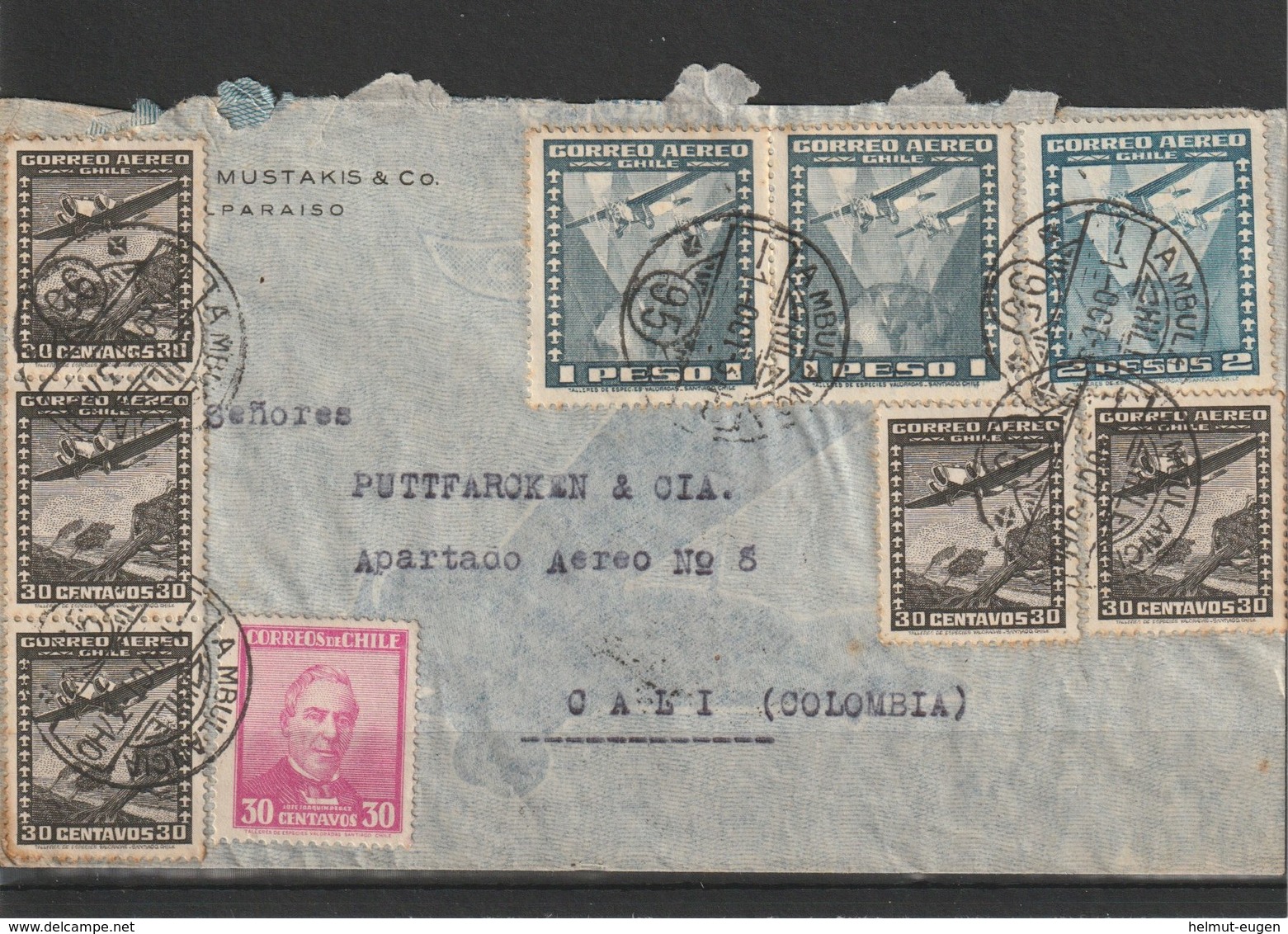 MiNr. 192, 193 U.a. Chile /  1931, 1. Mai/1935. Flugpost-Inlandsdienst: Flugzeug über Landschaften. - Chile