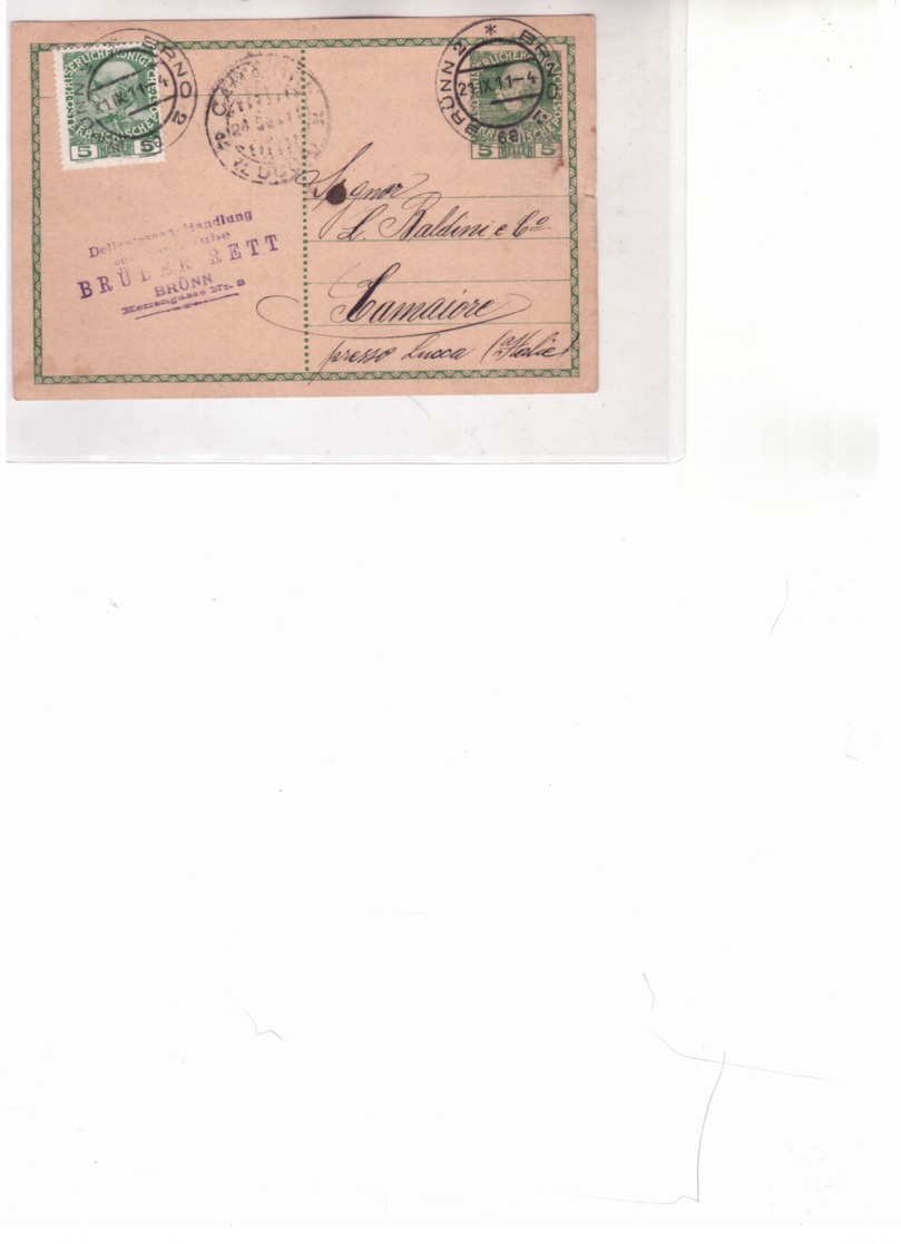 Korrespondenzkarte Von Brunn Nach Camaiore 1911  H718 - Storia Postale