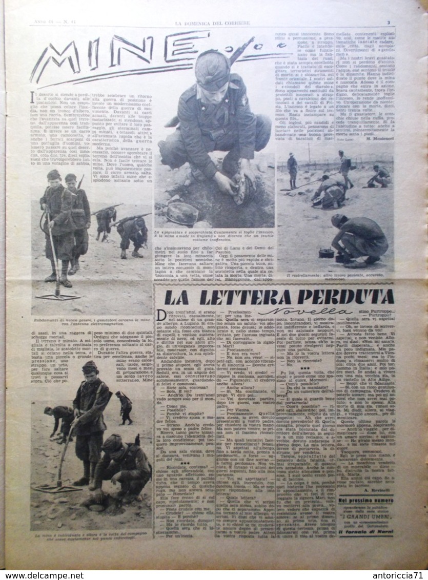 La Domenica Del Corriere 11 Ottobre 1942 WW2 Mine Difesa Dei Monumenti Italiani - Guerra 1939-45