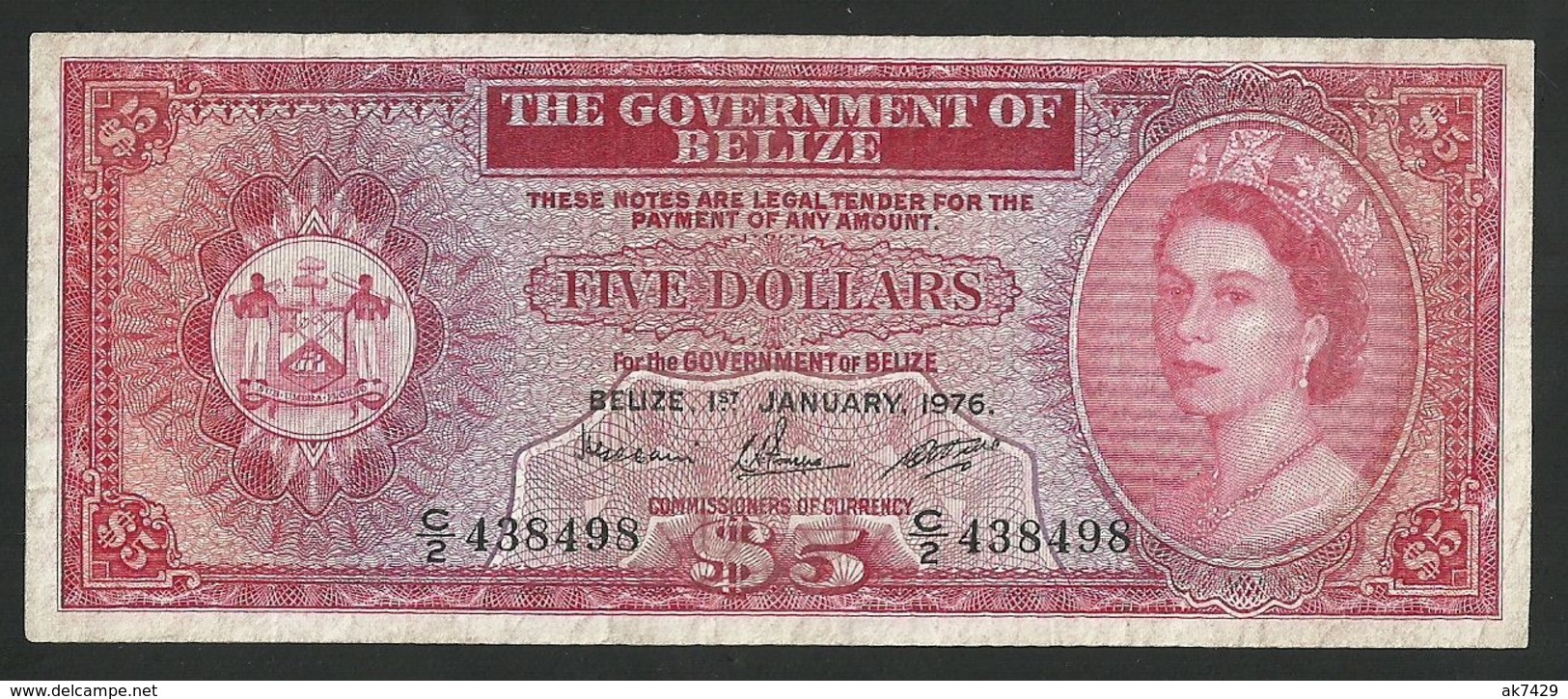 BELIZE 5 DOLLARS 1976 PICK # 35b VF+ - Belize