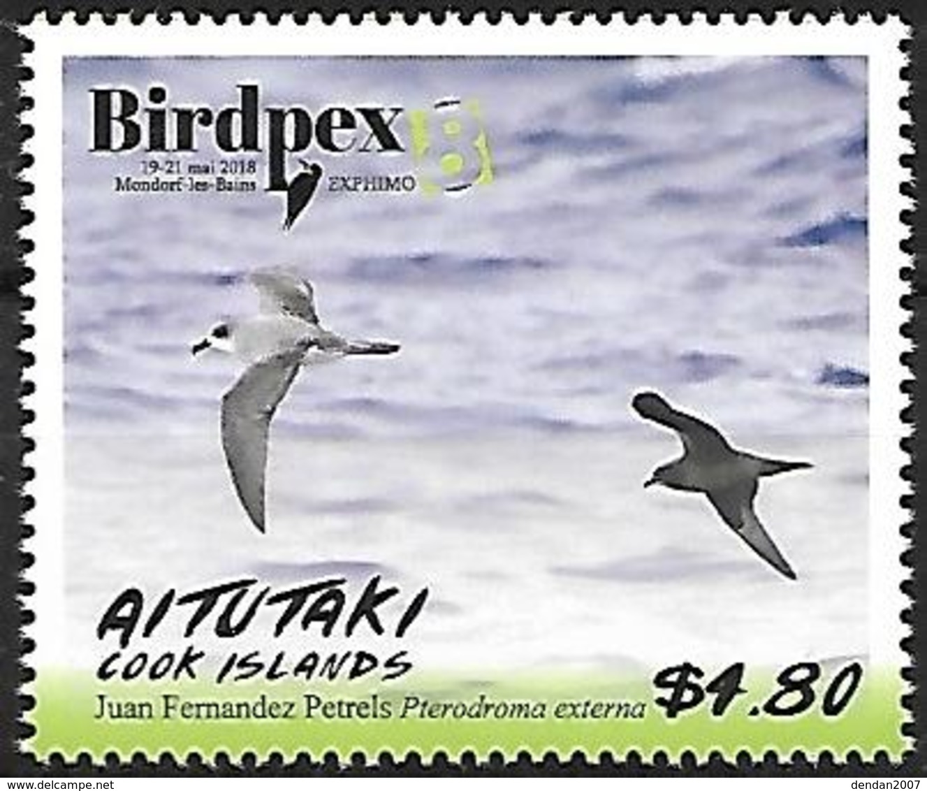 Aitutaki 2018 - MNH - Birdpex 8 - Juan Fernandez Petrel (Pterodroma Externa - Marine Web-footed Birds