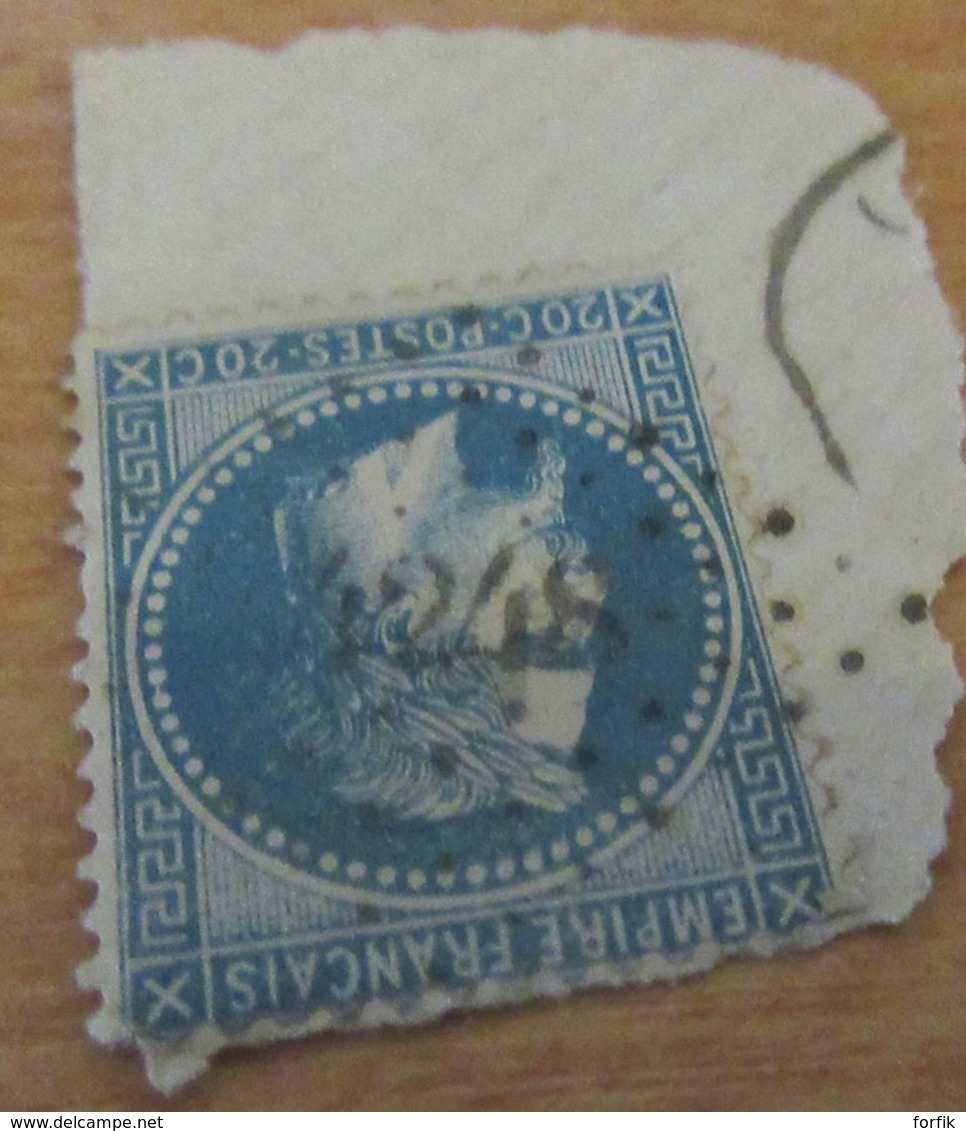 Timbre Napoléon III Lauré 20c Bleu YT N°29B Oblitéré Sur Fragment - Losange PC 4248 (Ugine) - 1863-1870 Napoléon III Lauré