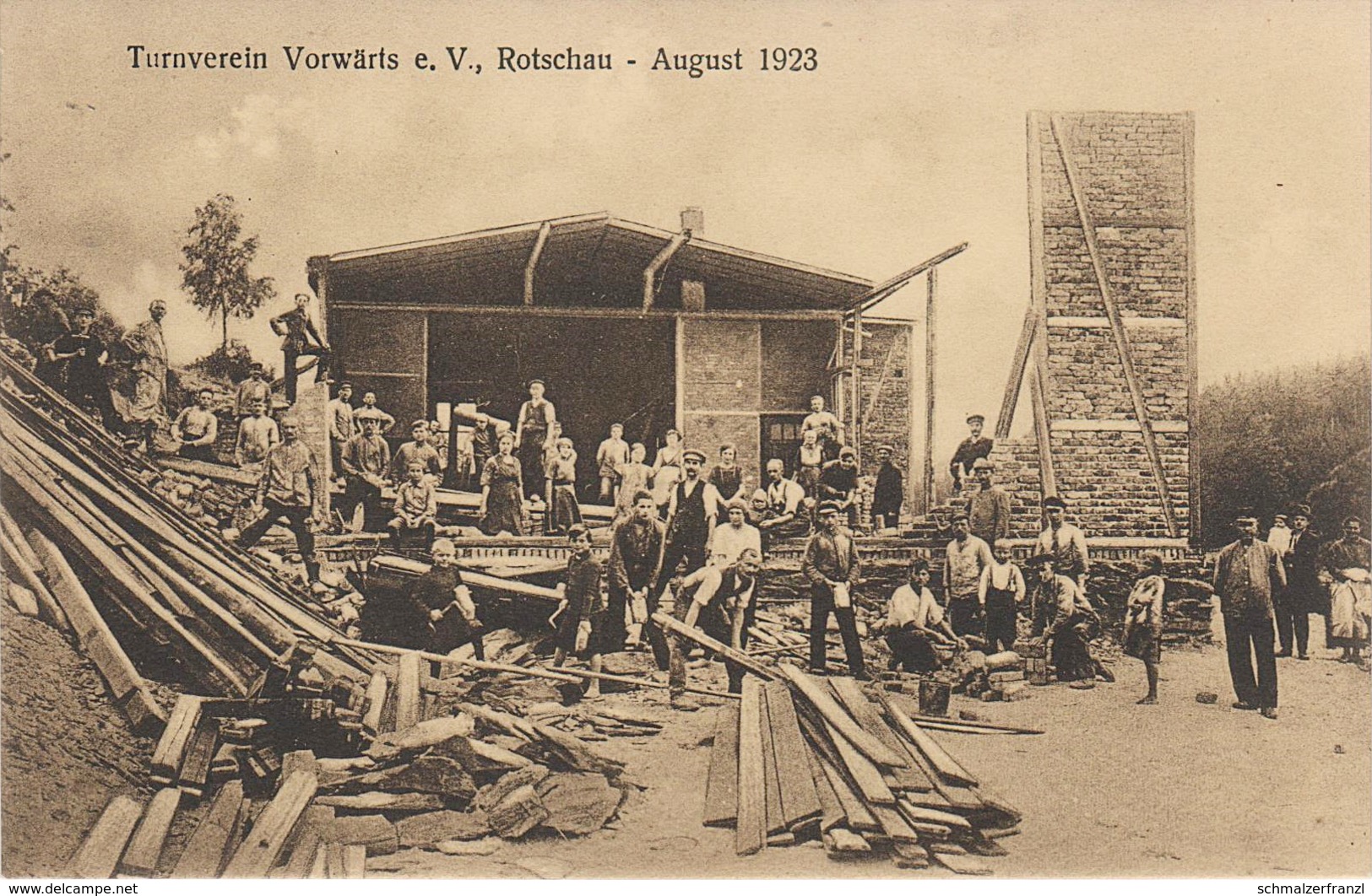 AK Rotschau Turnverein Vorwärts August 1923 Unwetter Katastrophe Bau ? A Reichenbach Vogtland Waldfrieden Mylau Lambzig - Reichenbach I. Vogtl.