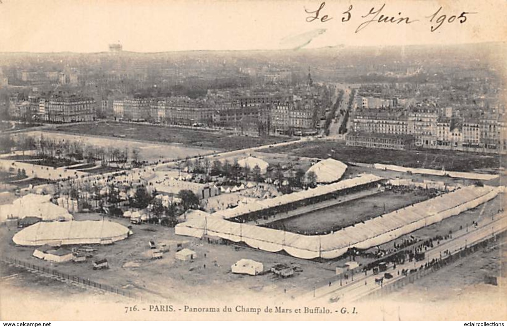 Paris  75     Panorama Du Champ De Mars Et Cirque Buffalo    (voir Scan) - Loten, Series, Verzamelingen