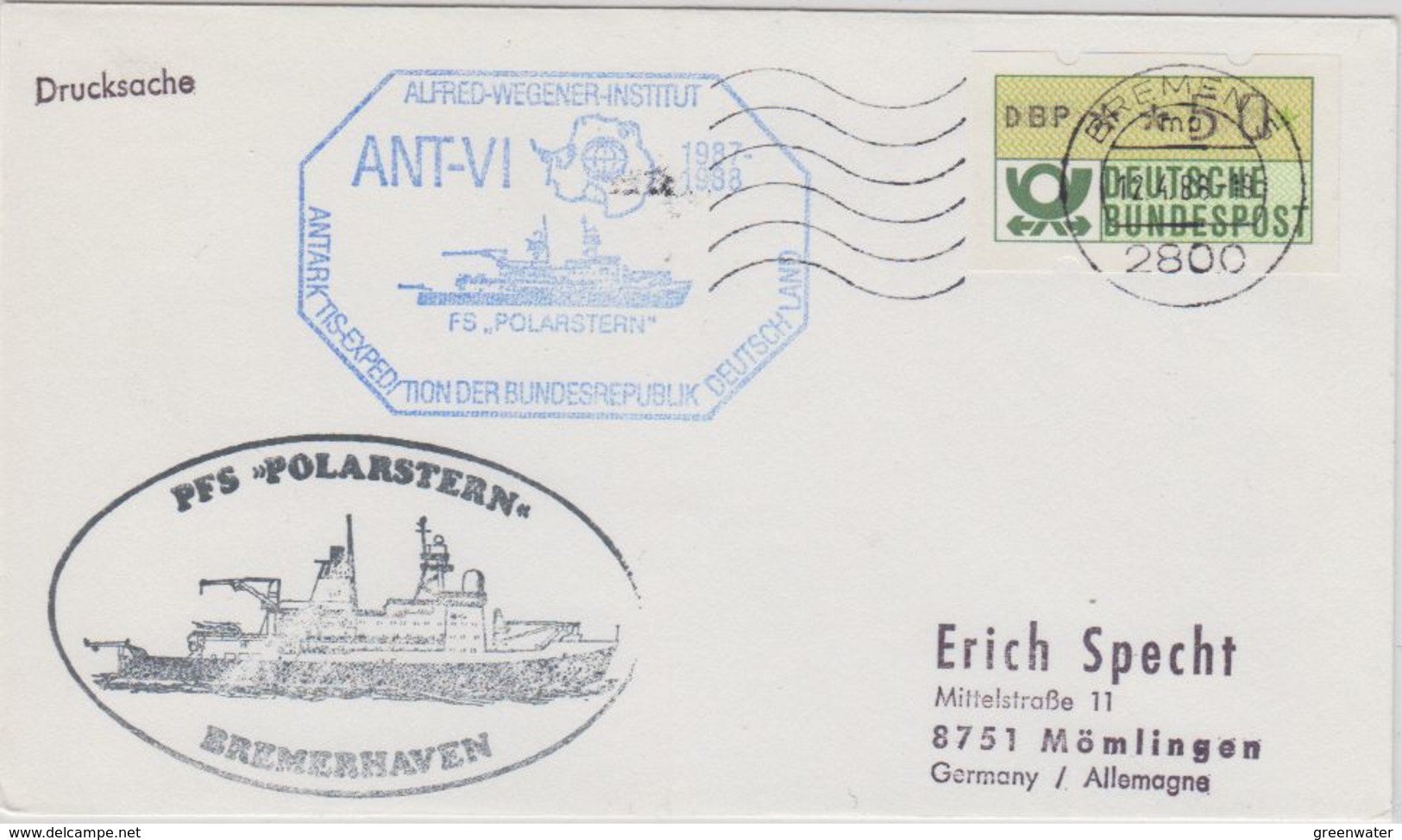 Germany 1988 Deutsche Antarktisexpedition Cover  Ca Polarstern Ca Bremen 12.4.88 (41080) - Andere & Zonder Classificatie