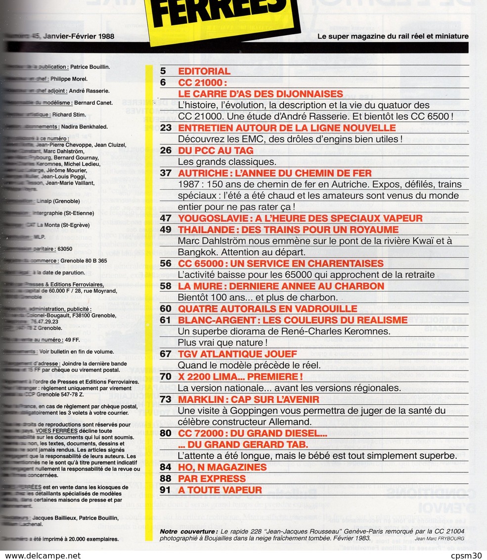 Revue Voies Ferrées N° 045 CC 21000, Autriche, Thailande, X 2200, CC 72000 Etc.... - Chemin De Fer & Tramway