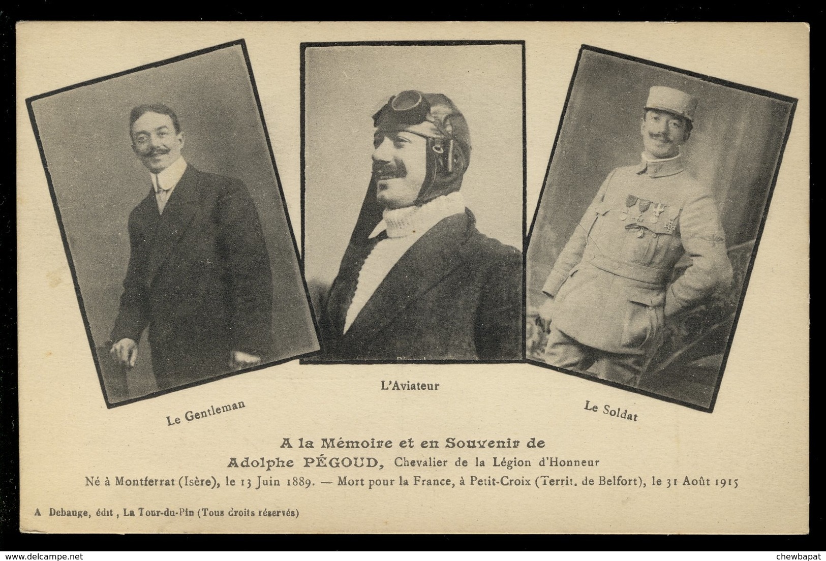 A La Mémoire Et En Souvenir De Adolphe Pégoud - Aviateur Né à Montferrat - Mort Pour La France, à Petit Croix - Otros & Sin Clasificación