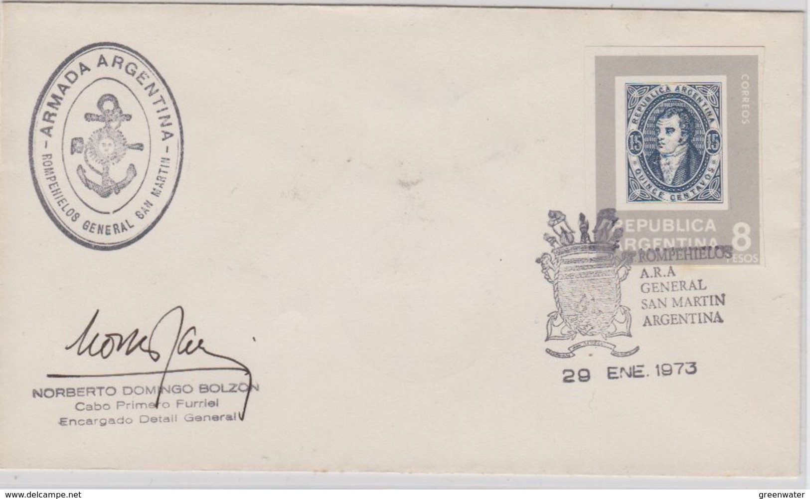 Argentina 1973 Ice Breaker San Martin Cover  Ca 29 Ene1973 Signature (41083) - Poolshepen & Ijsbrekers