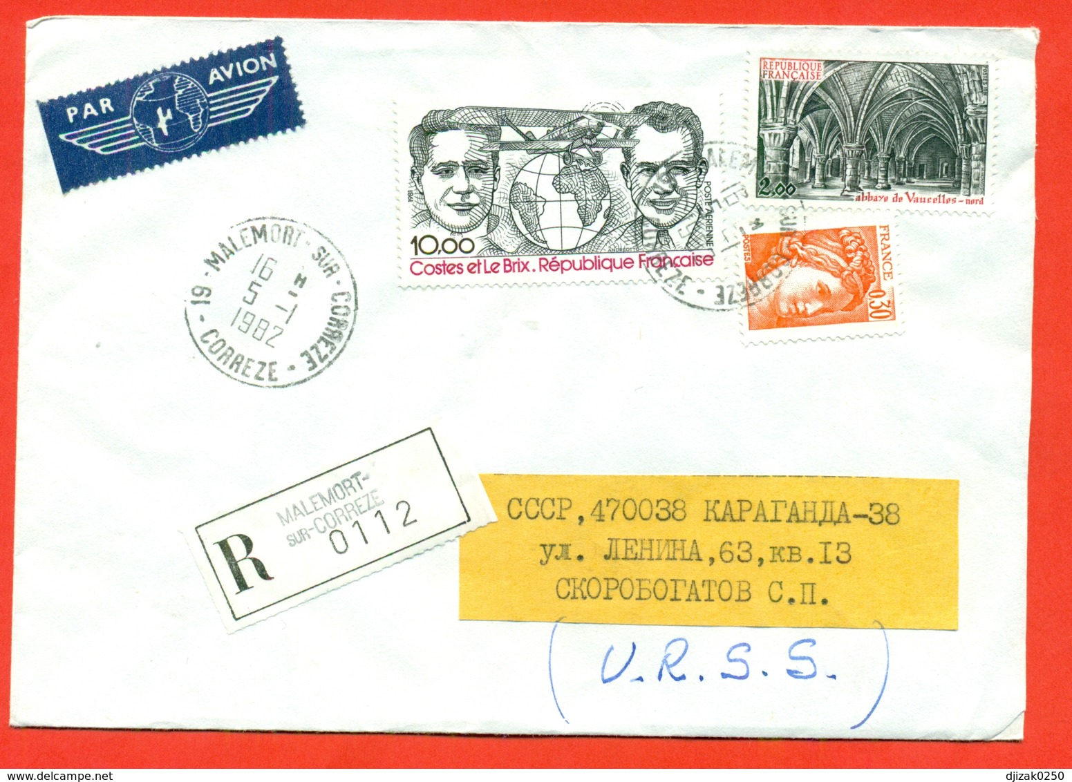 France 1982. Registered Envelope Passed Mail. Airmail. - Covers & Documents