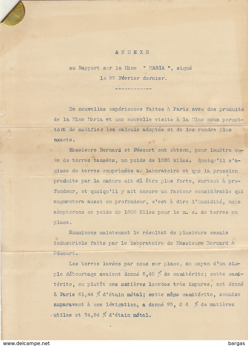 Lot Sur Les Mines D'étain Au Portugal Société Bananal Rapport Mine Maria Courrier Résultats Labo - 1900 – 1949