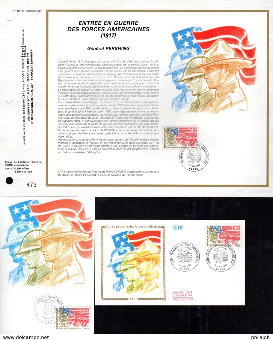 " ENTREE EN GUERRE DES USA " Sur LOT (Feuillet CEF + Enveloppe 1er Jour + Carte Maximum). De 1987. N°YT 2477 Parf état - Militaria