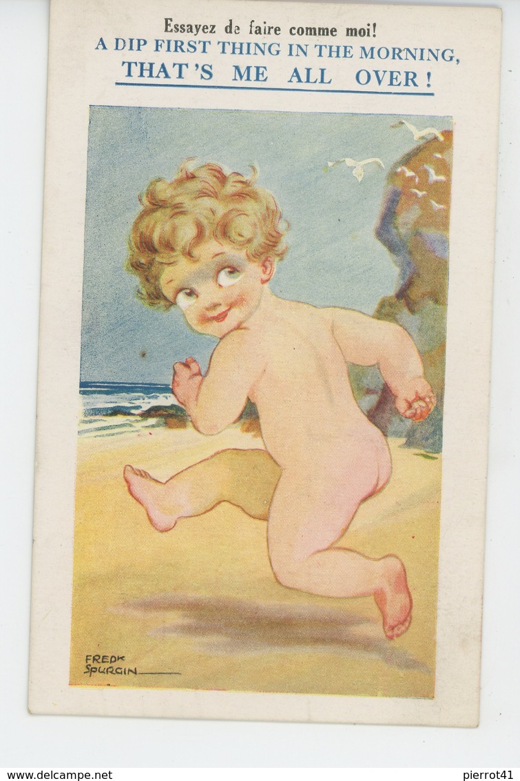 Illustrateur FRED SPURGIN - Jolie Carte Fantaisie Enfant Nu à La Mer "Essayez De Faire Comme Moi ! " - Spurgin, Fred