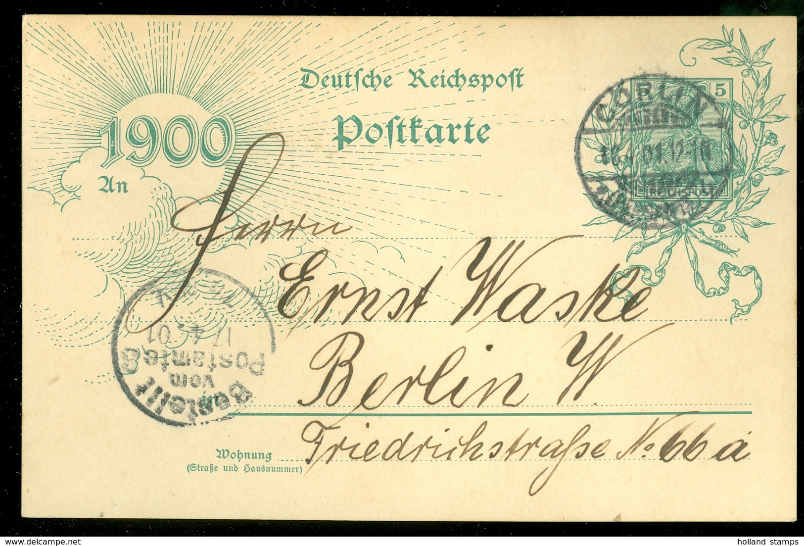 Deutsches Reich 1900 Ganzsache Postkarte Jahrhundertwende Von CORLIN Nach BERLIN  (11.451h) - Briefe U. Dokumente